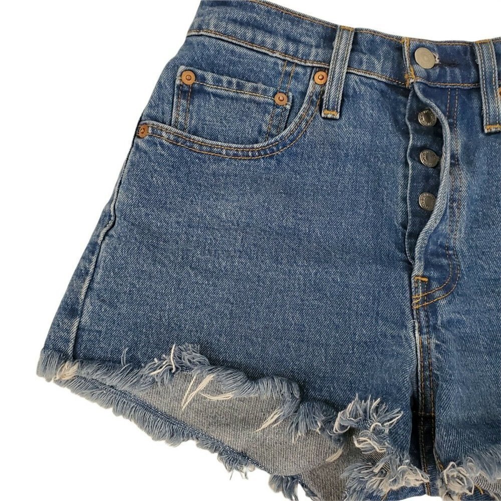 Levis 501 Shorts Womens 26 Blue Cut-Off High Rise Button Fly Raw Hem Boho Summer - Picture 5 of 12